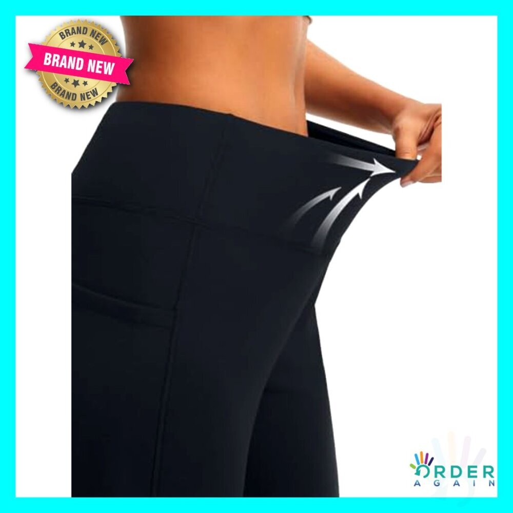 Wide Leg Yoga Pants High Waist Ankle Length Stretchy Casual Travel with Pockets - Picture 5 of 7